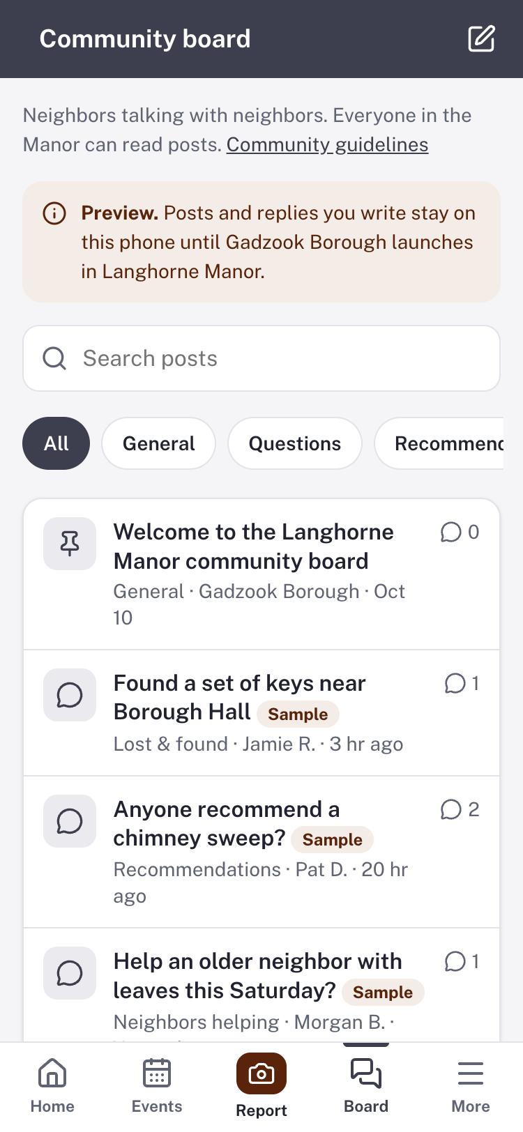 The Langhorne Manor community board in Gadzook Borough